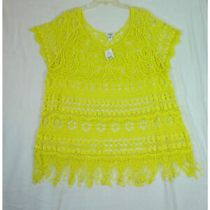 CATO Plus Sportswear Sz: 26/28‎ Sunny Lime Lace Crochet Cover/Pullover NWT Beach